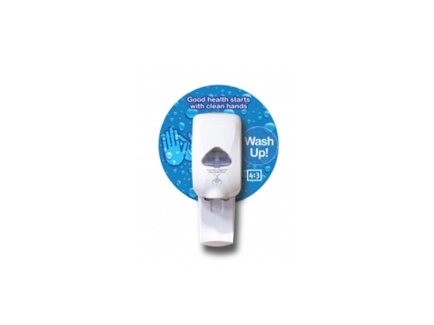 sanitizer dispenser and graphic for 4x3 HandStand wall mount