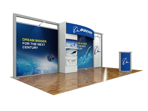 ECO-2109 Hybrid S 20ft Inline Modular Display with Boeing Graphics and Counter with Storage Area