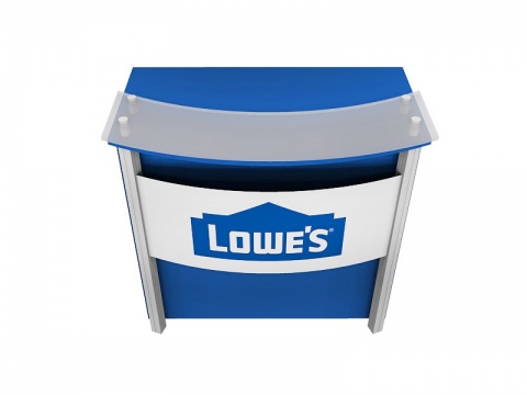 ECO-31C Sustainable Pedestal with Locking Storage Front Down View with Large Front Logo, Frosted Plexiglas Accent Top