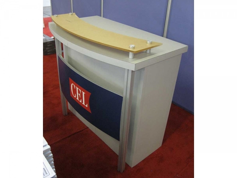 ECO-31C Sustainable Pedestal with Locking Storage Live Left View with Large Front Logo, Frosted Plexiglas Accent Top