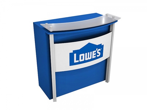 ECO-31C Sustainable Pedestal with Locking Storage Right View with Large Front Logo, Frosted Plexiglas Accent Top