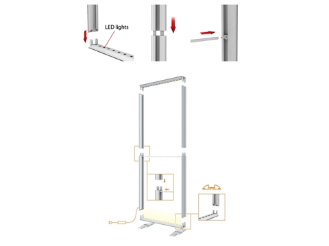 LightenUp Illuminated Backlit Fabric Display Assembly Parts with Connections and Power Transformer