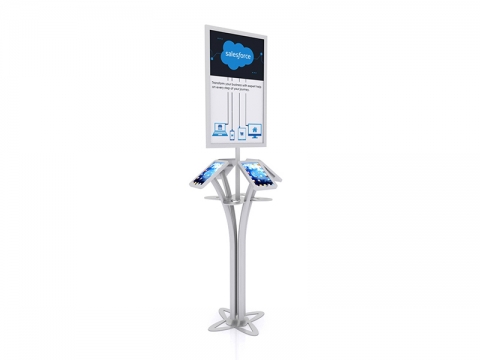 MOD-1347 Portable iPad Kiosk for Four iPads, Sign and Shelf