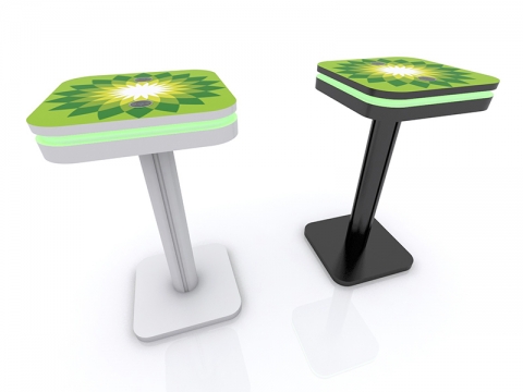 MOD-1463 Portable Wireless Charging Bistro Table Silver and Black with Graphic Top and LED Halo Lighting