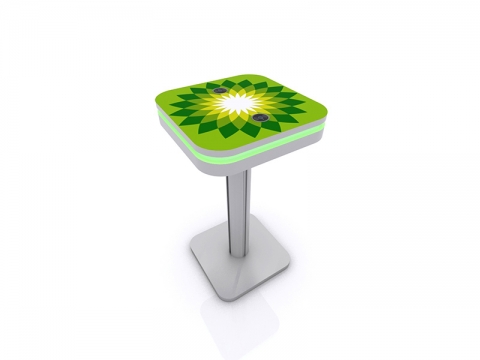 MOD-1463 Portable Wireless Charging Bistro Table Silver with Graphic Top and Green LED Halo Lighting