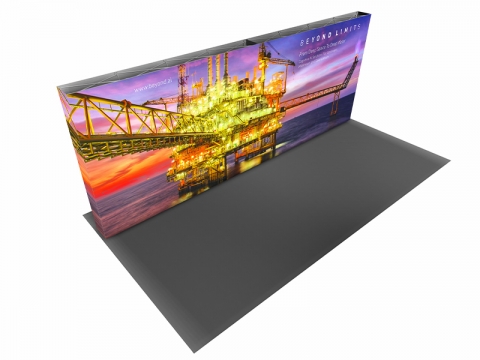 NEXT! 20ft Backlit SEG Inline Pop-up Display Left Down View NEXT! 20ft Backlit SEG Inline Pop-up Display with Backlit Graphic Left Down View