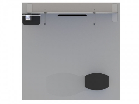 Symphony SKY-1025 10ft Inline Modular Portable Display with Center Monitor, Freestanding Counter, Product Shelf, Floating Graphic Plan View