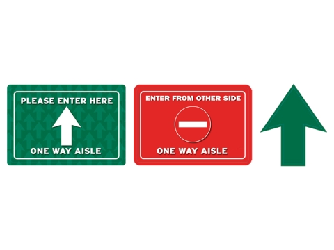 Aisle Way Traffic Flow Vinyl Adhesive Floor Decals Kit with Two Rectangle Signs and Arrow Sign