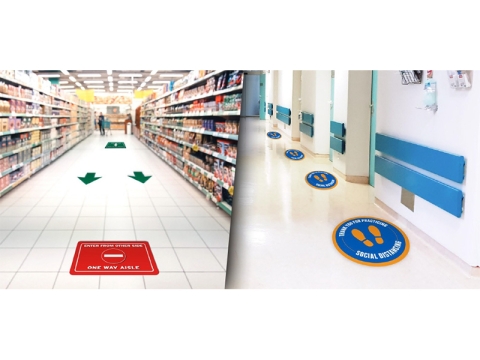 Social Distancing Vinyl Floor Decals in Grocery Store and Corridor