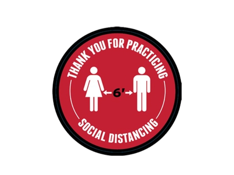 6ft Apart Social Distancing Round Adhesive Vinyl Floor Graphic Red
