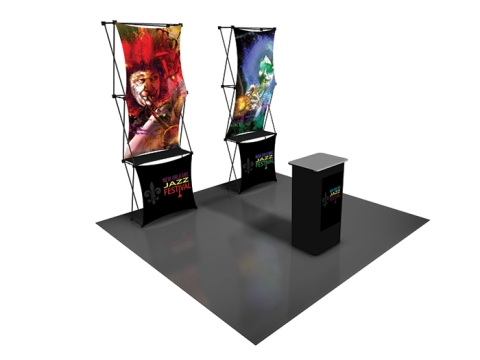 X1 Express Pop-up Display System Kit A, Two 1x3 Frames with Two 2x3 and Two 1x1 Skins with Podium Case
