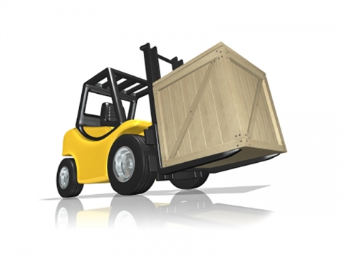 Forklift with Trade Show Crate