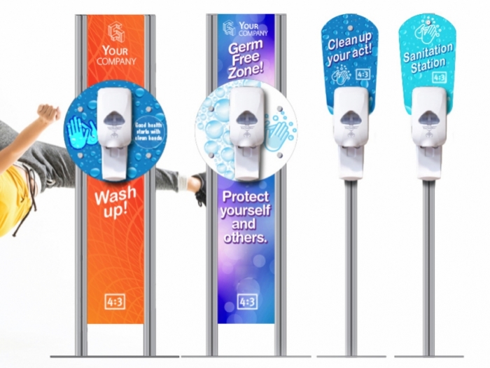 Handstand Hand Sanitizer Dispenser Stations Handstand Hand Sanitizer Dispenser Stations with Model Doing Hand Stand