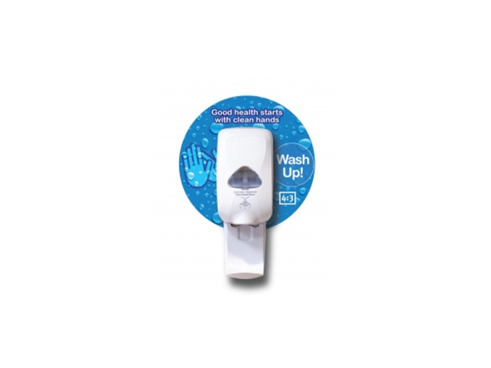 sanitizer dispenser and graphic for 4x3 HandStand wall mount