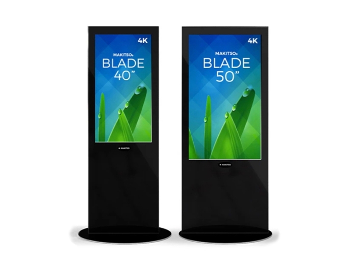 Makitso Blade 40" and 50"- 4K Digital Signage Kiosks, Black, Front View