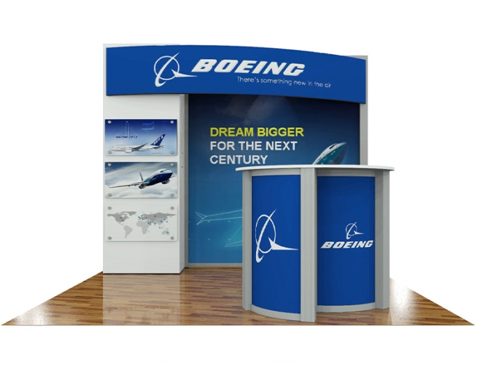 ECO-1109 Hybrid S 10ft Inline Modular Display with Storage, Canopy Header, Direct Print and Dye Sub Fabric Graphics, ECO-3C Counter, Straight View
