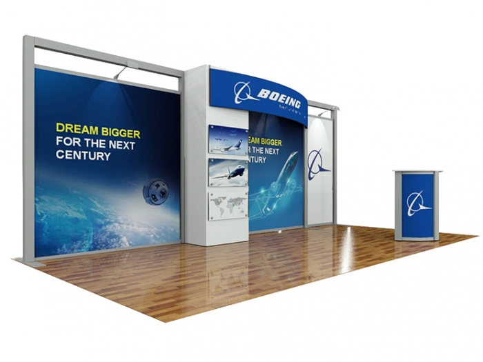 ECO-2109 Hybrid S 20ft Inline Modular Display with Boeing Graphics and Counter with Storage Area