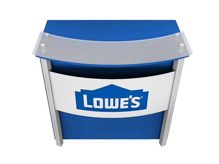ECO-31C Sustainable Pedestal with Locking Storage Front Down View with Large Front Logo, Frosted Plexiglas Accent Top