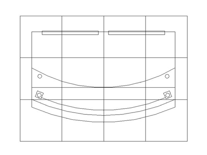 ECO-31C Sustainable Pedestal with Locking Storage Plan View Two Back Locking Cabinet Doors, Curved Front