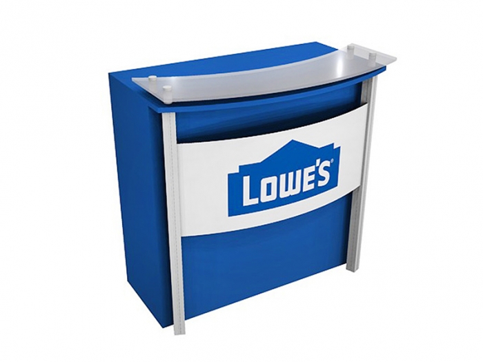 ECO-31C Sustainable Pedestal with Locking Storage Right View with Large Front Logo, Frosted Plexiglas Accent Top