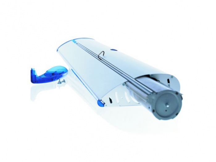 Expand QuickScreen 3 Retractable Banner Stand Graphic Cassette, Base and End Cap Blue)