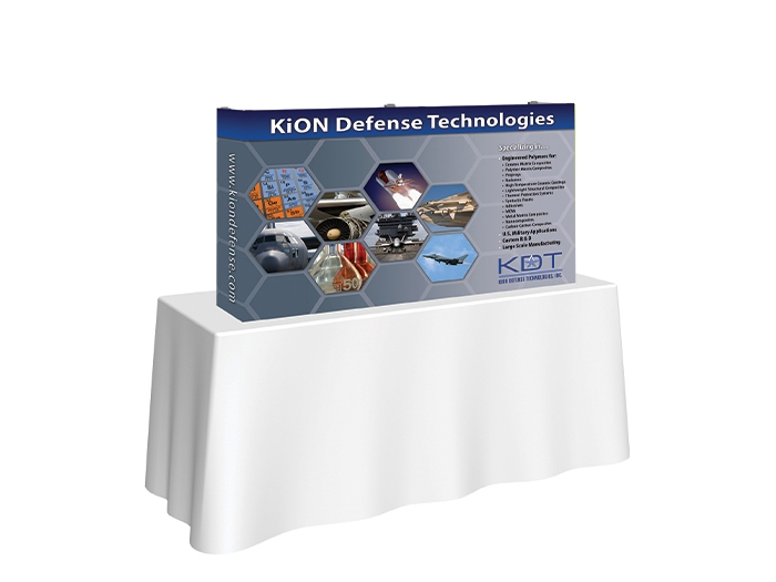 Hopup 5ft Straight Tabletop Tension Fabric Display Left View Hopup 5ft Straight Tabletop Tension Fabric Display with Fitted Graphic with End Panels Left View