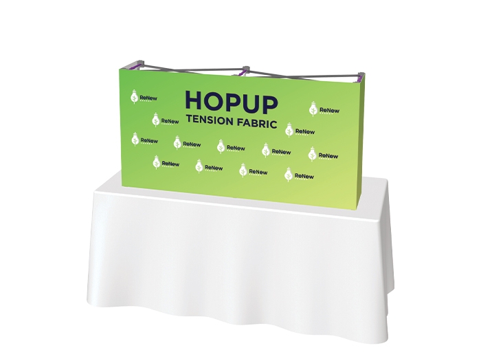 Hopup 5ft Straight Tabletop Tension Fabric Display Right View Hopup 5ft Straight Tabletop Tension Fabric Display with Fitted Graphic with End Panels Right View