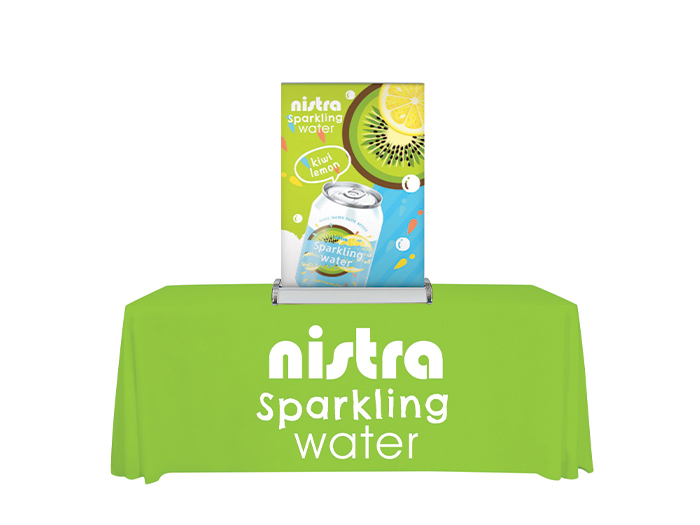 Large Mini Promo Retractor Banner Stand Large Mini Promo Retractor Banner Stand on Table Straight On View