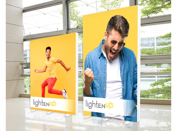 LightenUp Illuminated Backlit Fabric 8ft Displays with 96in x 78in Left and 96in x 96in Display Right