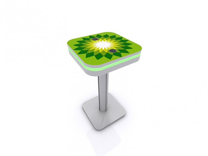 MOD-1463 Portable Wireless Charging Bistro Table Silver with Graphic Top and Green LED Halo Lighting
