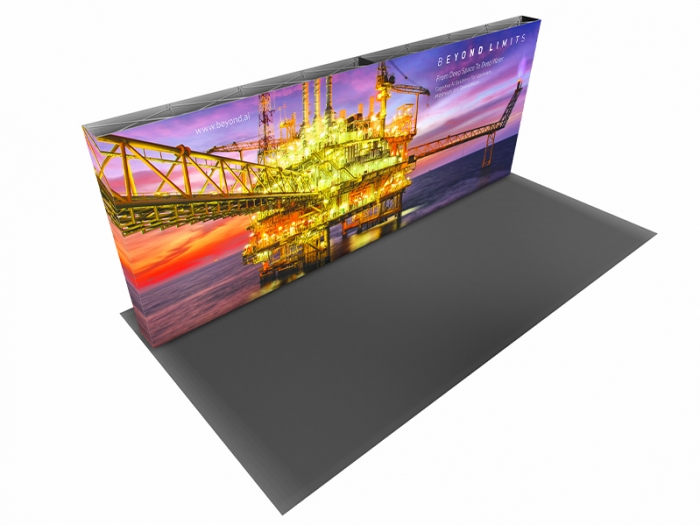 NEXT! 20ft Backlit SEG Inline Pop-up Display with Backlit Graphic Left Down View