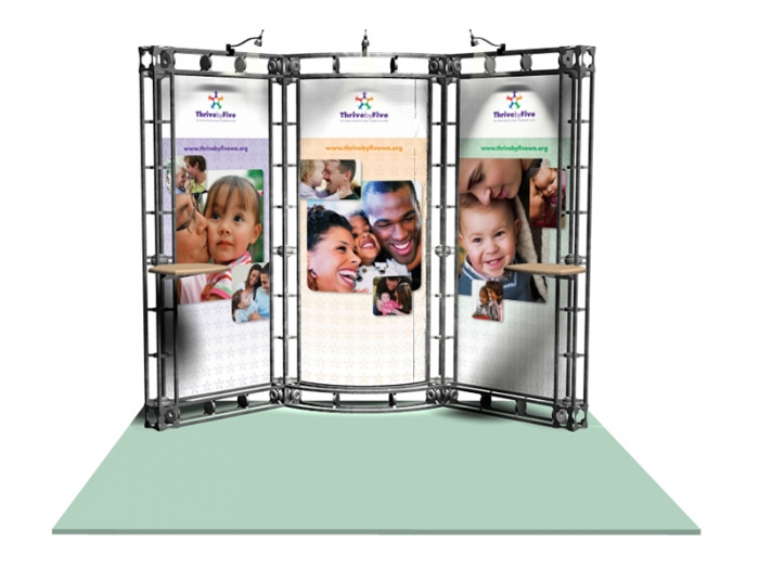 Sirius 10ft Orbital Express Truss Exhibit Three Graphic Panels with Lights, Straight-on View