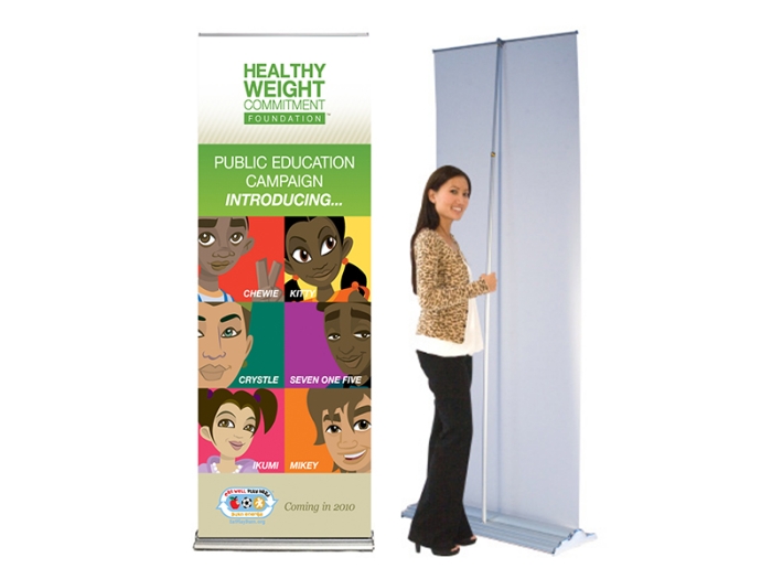 Steppy 33.5" Retractable Banner Stand Front and Back with Model