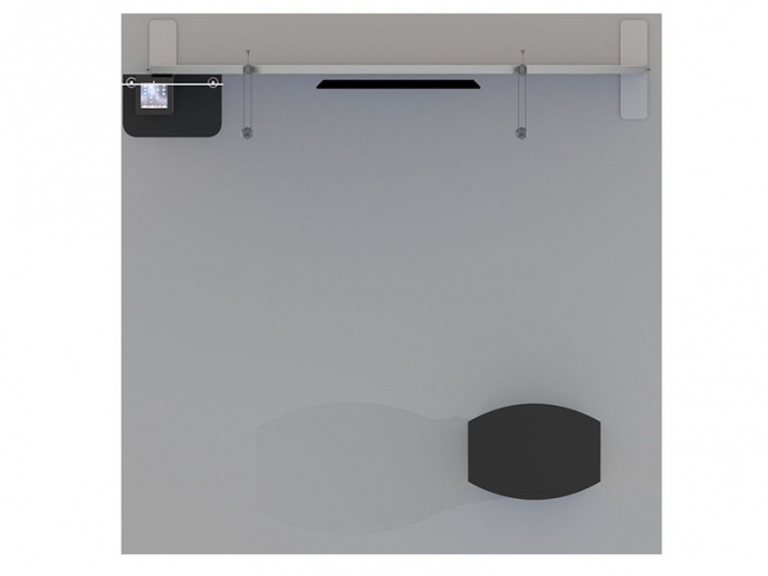 Symphony SKY-1025 10ft Inline Modular Portable Display with Center Monitor, Freestanding Counter, Product Shelf, Floating Graphic Plan View
