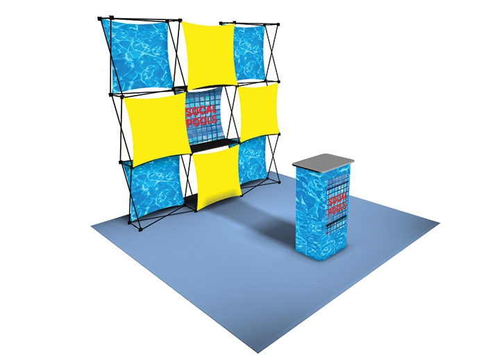 X1 Express Pop-up Display System Kit B, Two 1x3 Frames with Nine 1x1 Skins with Podium Case