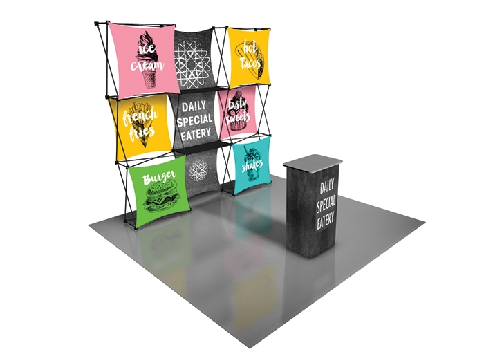 X1 Express Pop-up Display System Kit C, Two 1x3 Frames with Six 1x1 and One 1x3 Skins with Podium Case