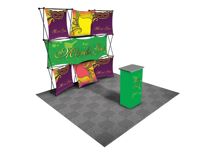 X1 Express Pop-up Display System Kit D, Two 1x3 Frames with Six 1x1 and One 3x1 Skins with Podium Case