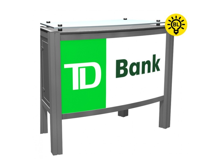 XR.C2.BL Backlit Reception Counter with Locking Storage and Clear Standoff Plexiglas Top Right View