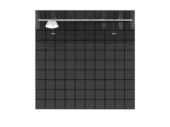 XV.FABwall.M.S SEG Backwall Tool-less Display with Four Product Shelves and Monitor Mount Plan View