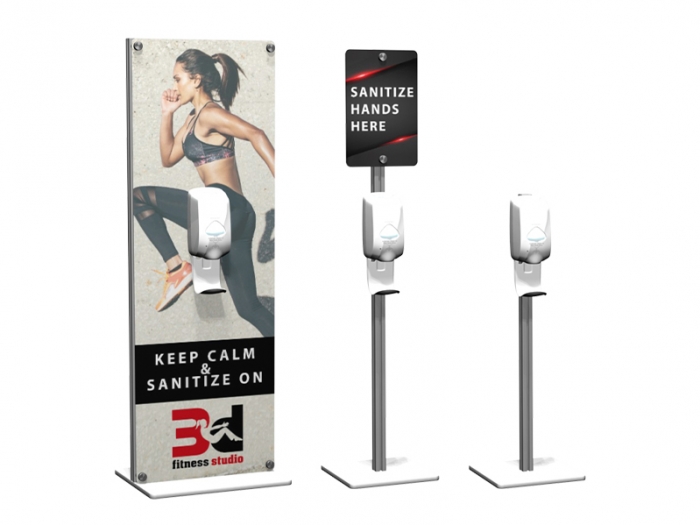 XVline Hand Sanitizer Stands, Three Models, Hand Sanitizer Stand Only, With Header and With Graphic