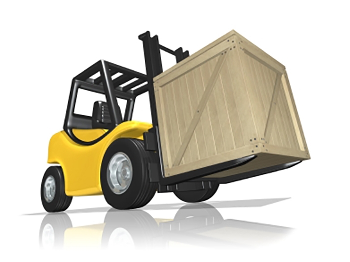 Forklift with Trade Show Crate
